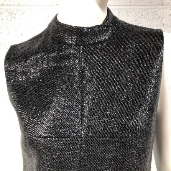 Womens Jill Stuart Black Shimmer Mock Neck Retro Mod Shift Mini Dress size 2 - Picture 2 of 8